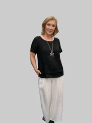 GRIZA - LAYERED BLACK GAUZE LINEN BLOUSE
