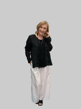 GRIZAS - FRILL GRAPHITE GAUZE LINEN BLOUSE