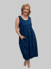 GRIZAS - SLEEVELESS BALLOON NAVY LINEN DRESS
