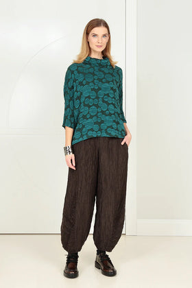 GRIZAS - COWL NECK SILK AND LINEN BLOUSE - PEACOCK