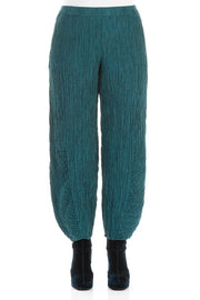 GRIZAS - RUCHED HEM CRINKLED SILK PANTS - PEACOCK
