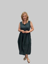GRIZAS - SLEEVELESS BALLOON GRAPHITE LINEN DRESS