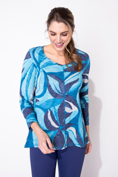 ESCAPE BY HABITAT V NECK FLORAL TUNIC LAPIS