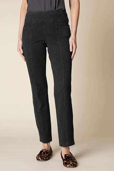 HABITAT CLOTHES - SEAMED FOUR POCKETS-STONEWASH KNIT STRAIGHT PANTS-BLACK