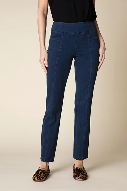 HABITAT CLOTHES - SEAMED FOUR POCKETS-STONEWASH KNIT STRAIGHT PANTS-DENIM