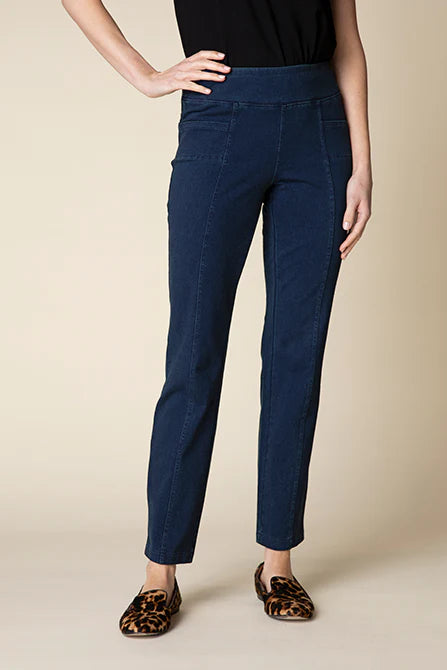 HABITAT CLOTHES - SEAMED FOUR POCKETS-STONEWASH KNIT STRAIGHT PANTS-DENIM