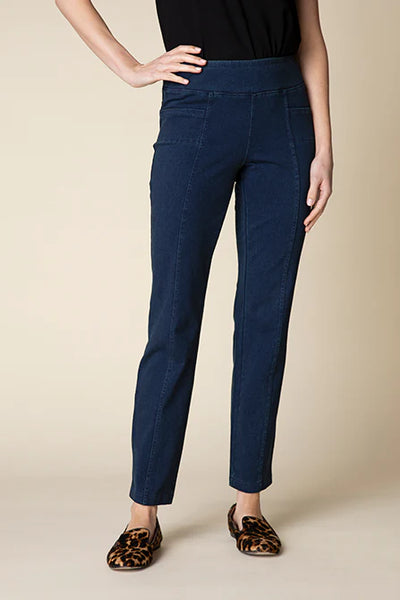 HABITAT CLOTHES - SEAMED FOUR POCKETS-STONEWASH KNIT STRAIGHT PANTS-DENIM
