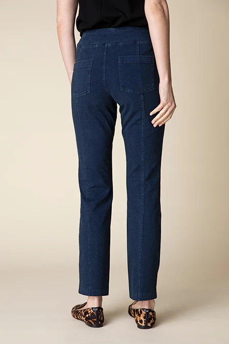 HABITAT CLOTHES - SEAMED FOUR POCKETS-STONEWASH KNIT STRAIGHT PANTS-DENIM