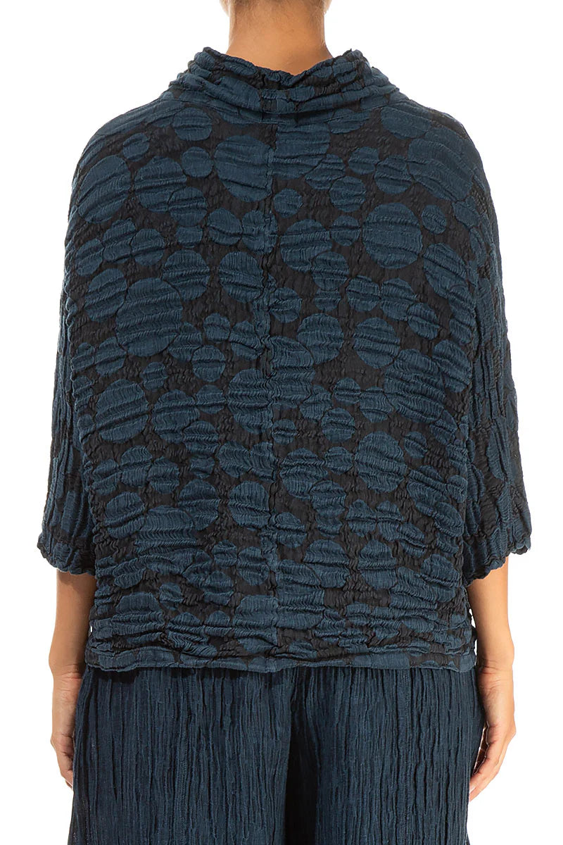 GRIZAS COWL NECK MIDNIGHT BLUE CIRCLE SILK LINEN BLOUSE