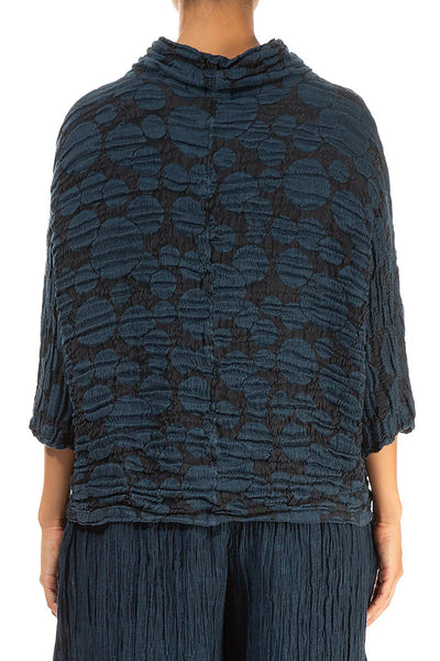 GRIZAS COWL NECK MIDNIGHT BLUE CIRCLE SILK LINEN BLOUSE