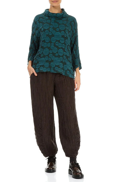 GRIZAS - COWL NECK SILK AND LINEN BLOUSE - PEACOCK
