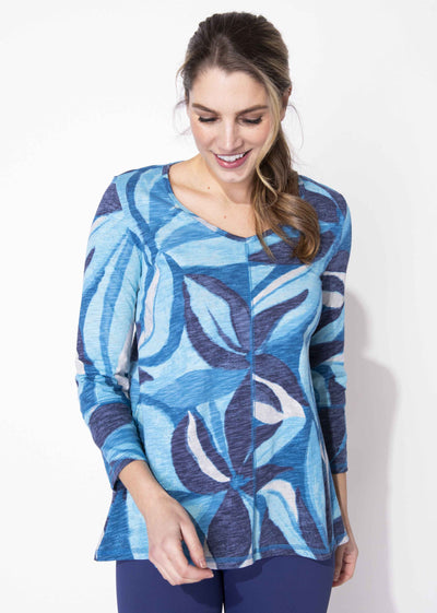 ESCAPE BY HABITAT V NECK FLORAL TUNIC LAPIS