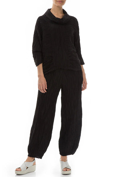 GRIZAS COWL NECK- CRINKLED SILK BLOUSE - BLACK-5403