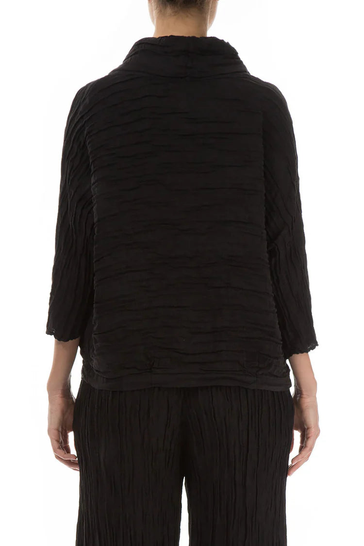 GRIZAS COWL NECK- CRINKLED SILK BLOUSE - BLACK-5403