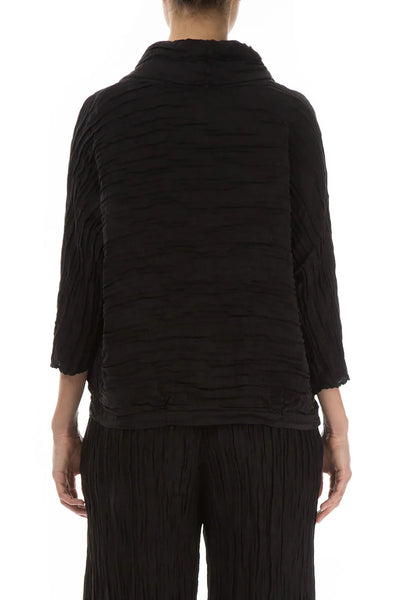 GRIZAS COWL NECK- CRINKLED SILK BLOUSE - BLACK-5403