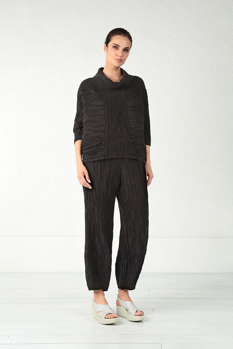 GRIZAS COWL NECK- CRINKLED SILK BLOUSE - BLACK-5403