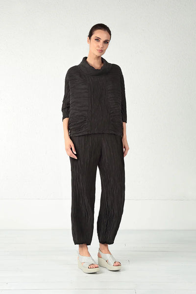 GRIZAS COWL NECK- CRINKLED SILK BLOUSE - BLACK-5403
