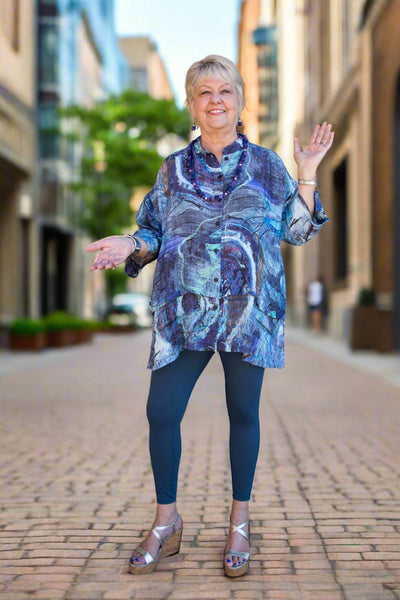TOPGRIZAS FLARED CRINKLED BLUE REVERIE - SILK SHIRT - 52230