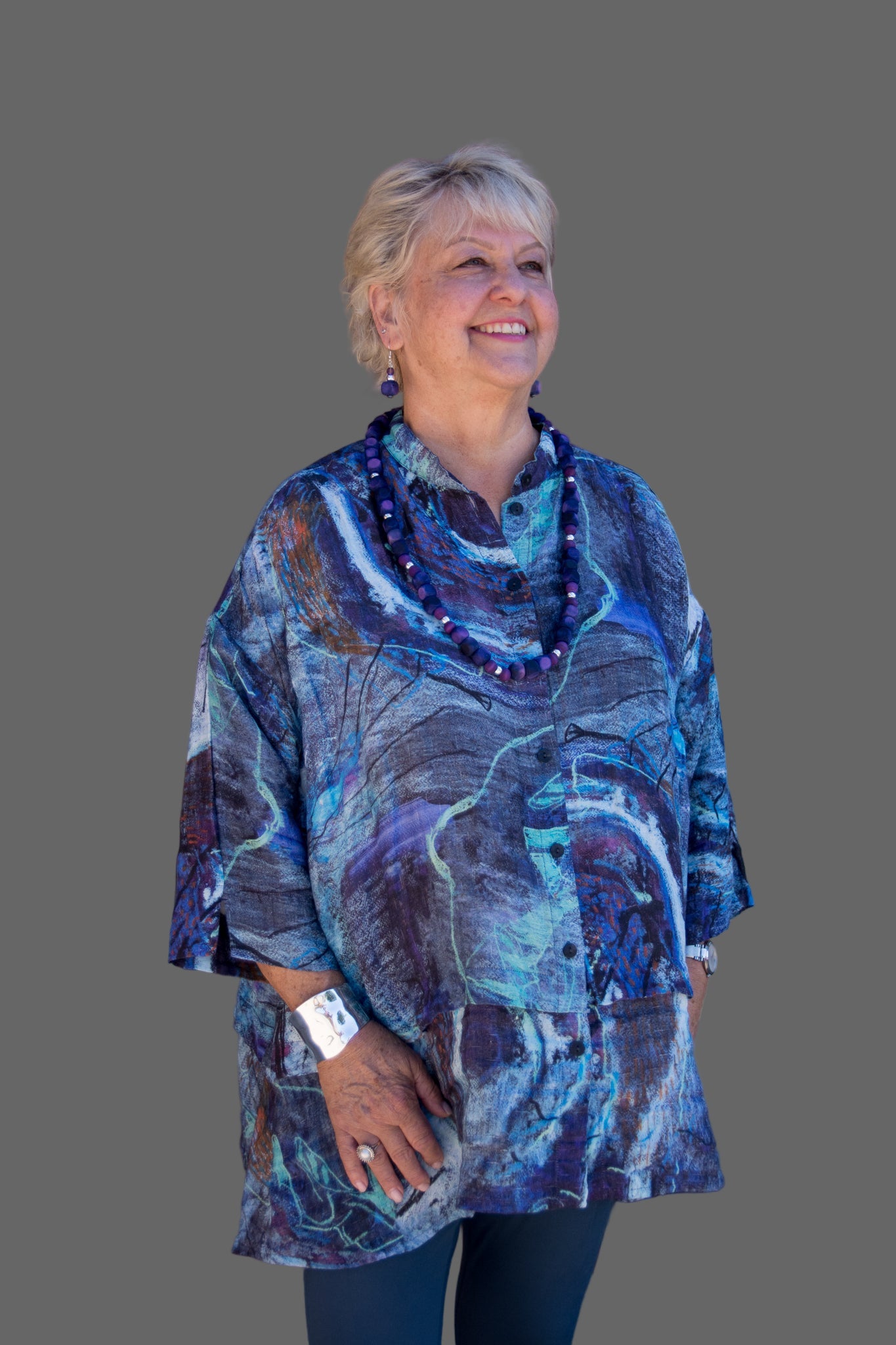 TOPGRIZAS FLARED CRINKLED BLUE REVERIE - SILK SHIRT - 52230