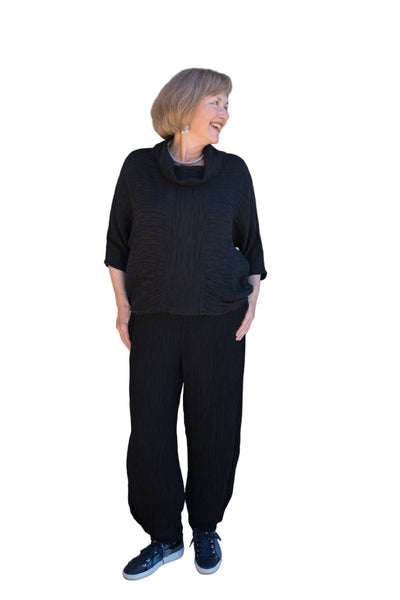 GRIZAS COWL NECK- CRINKLED SILK BLOUSE - BLACK-5403