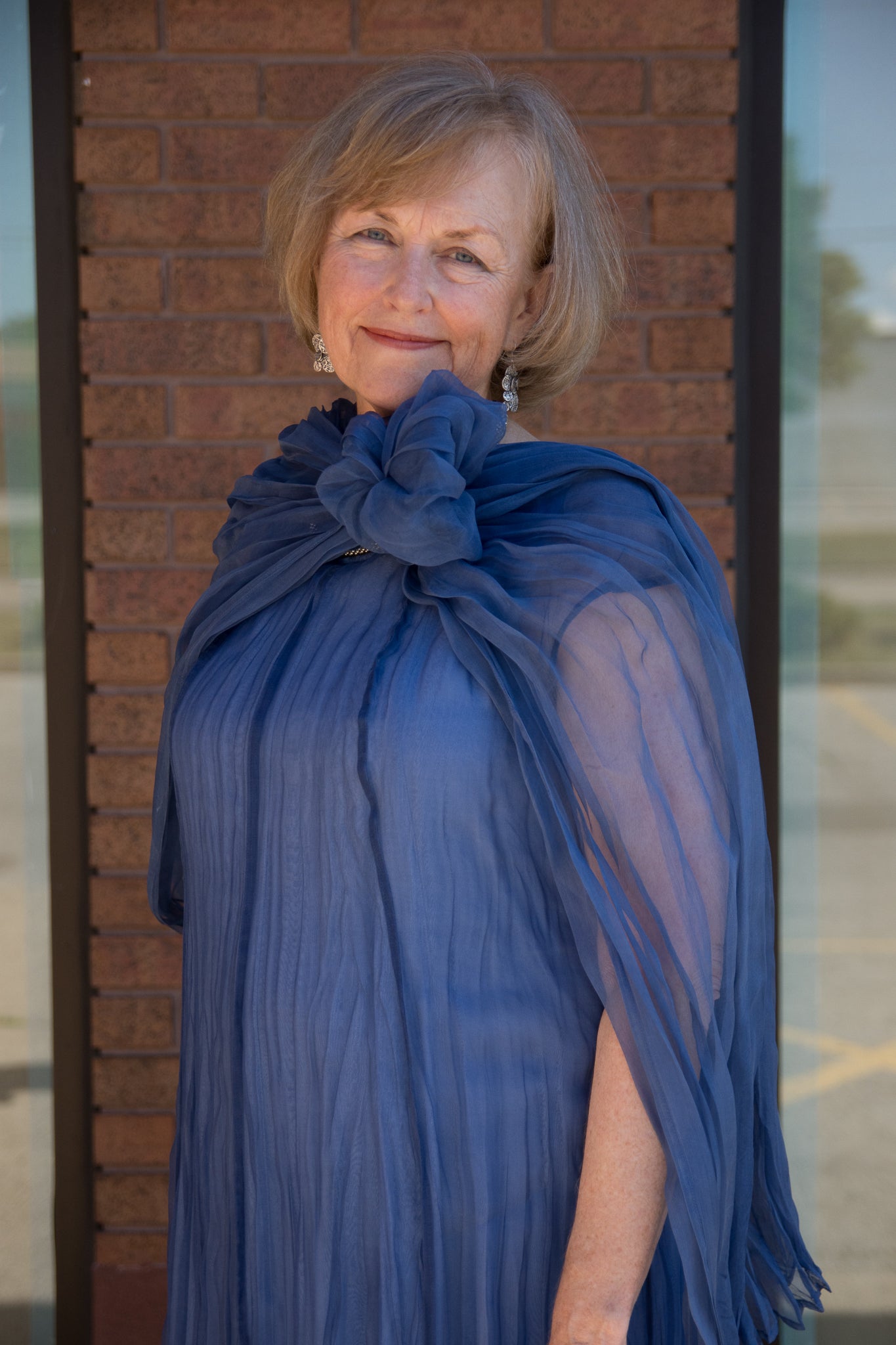 GRIZAS BLUE NOVA CRUMPLED SILK CHIFFON DRESS