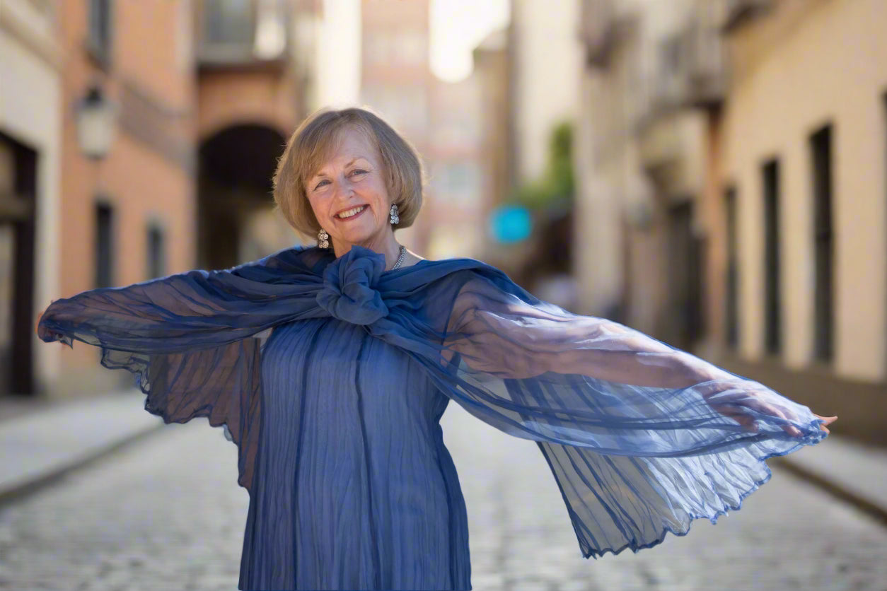 GRIZAS BLUE NOVA CRUMPLED SILK CHIFFON DRESS