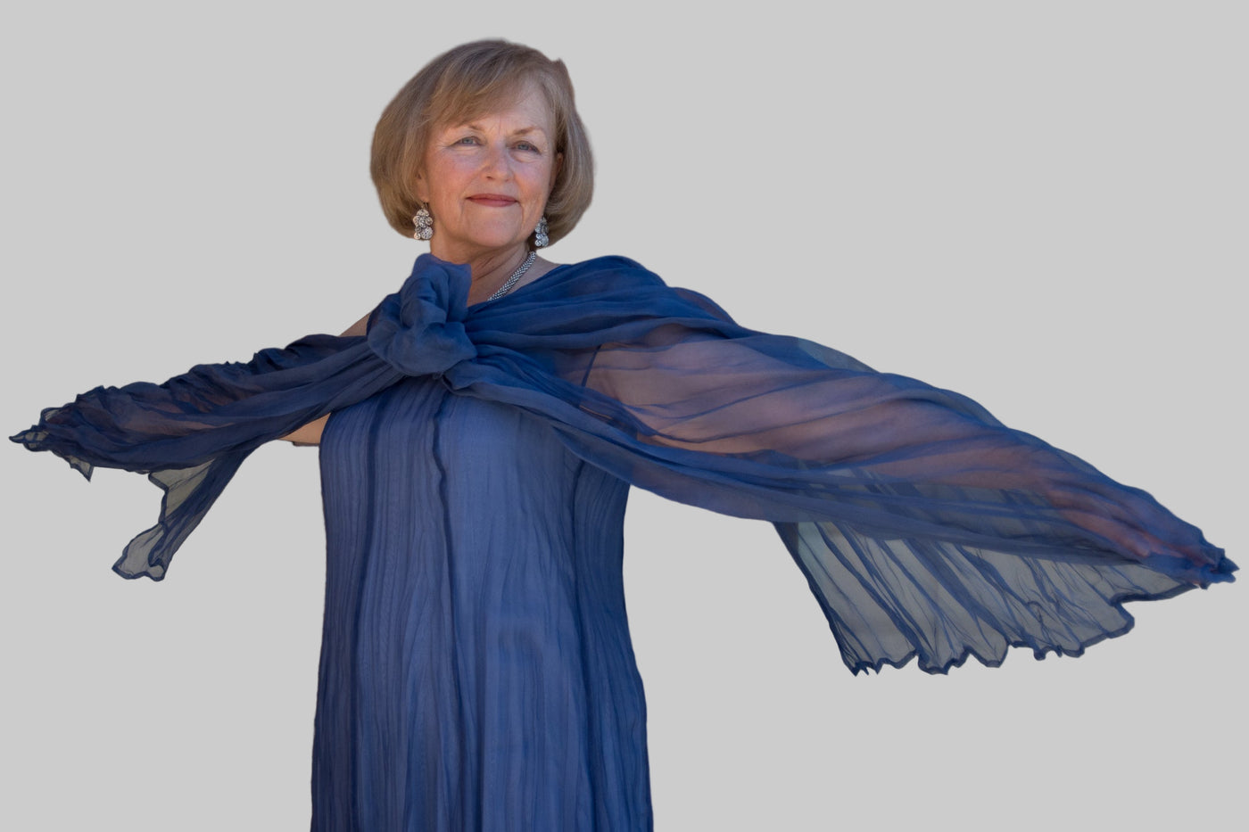 GRIZAS BLUE NOVA CRUMPLED SILK CHIFFON DRESS