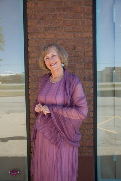 GRIZAS MAUVE TAUPE CRUMPLED SILK CHIFFON DRESS