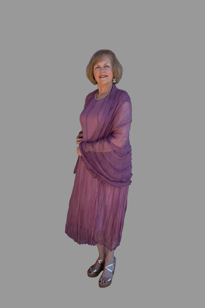 GRIZAS MAUVE TAUPE CRUMPLED SILK CHIFFON DRESS