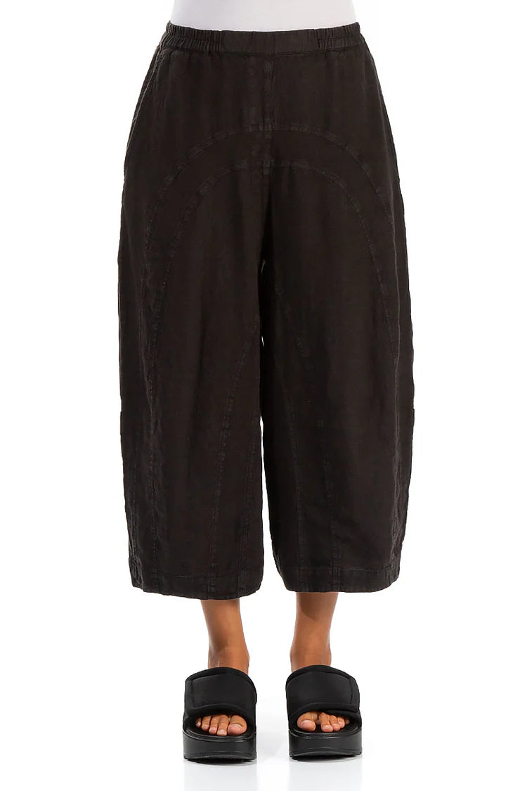 GRIZAS- BARREL BACK POCKETS LINEN PANTS- BLACK