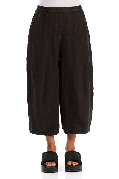 GRIZAS- BARREL BACK POCKETS LINEN PANTS- BLACK