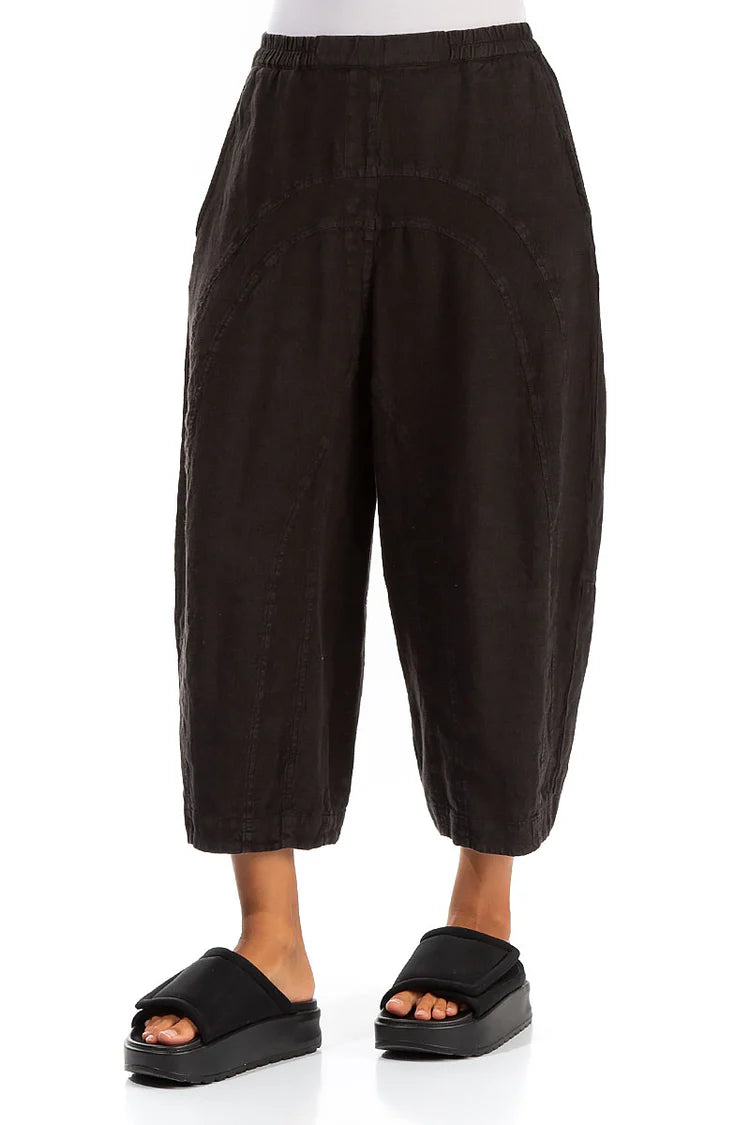 GRIZAS- BARREL BACK POCKETS LINEN PANTS- BLACK