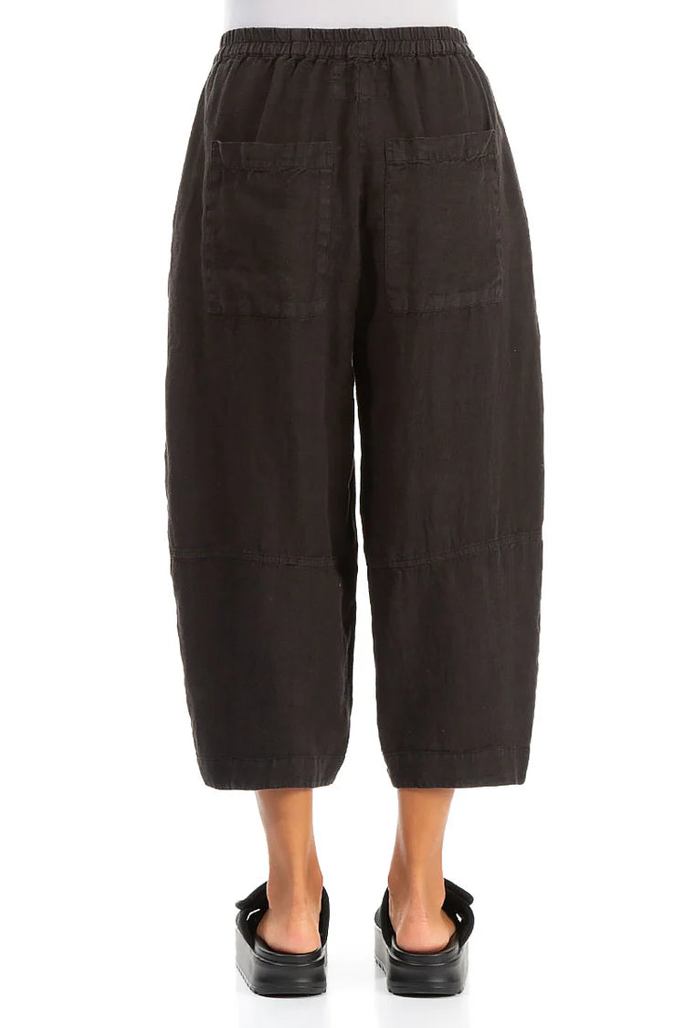 GRIZAS- BARREL BACK POCKETS LINEN PANTS- BLACK
