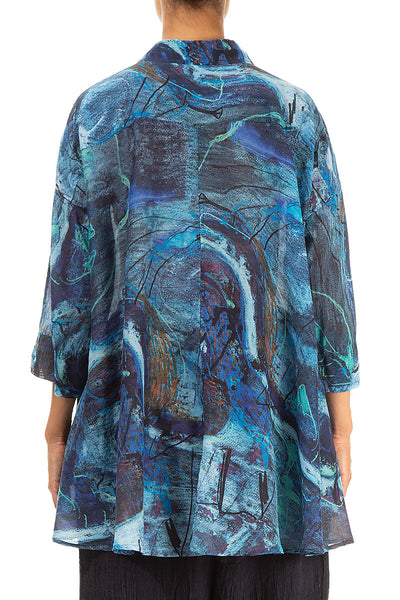 TOPGRIZAS FLARED CRINKLED BLUE REVERIE - SILK SHIRT - 52230