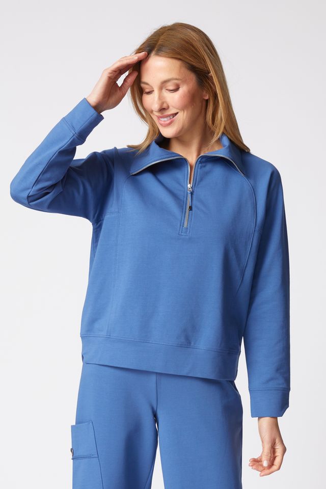 HABITAT CLOTHES - FASHION QUARTER ZIP PULLOVER - OXFORD BLUE