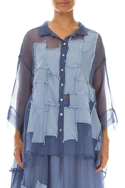 GRIZAS PATCH DECOR BLUE NOVA SILK CHIFFON SHIRT