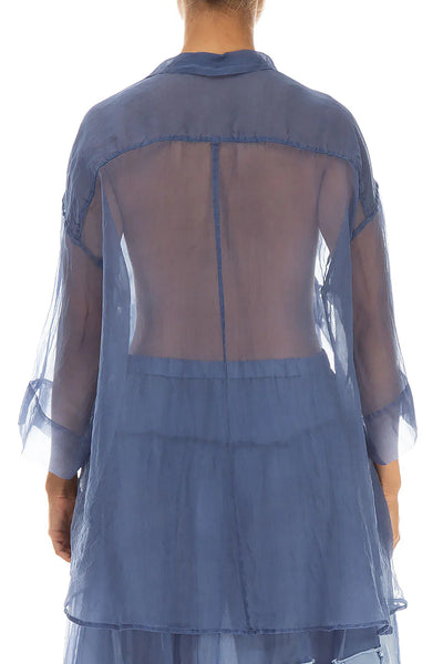GRIZAS PATCH DECOR BLUE NOVA SILK CHIFFON SHIRT