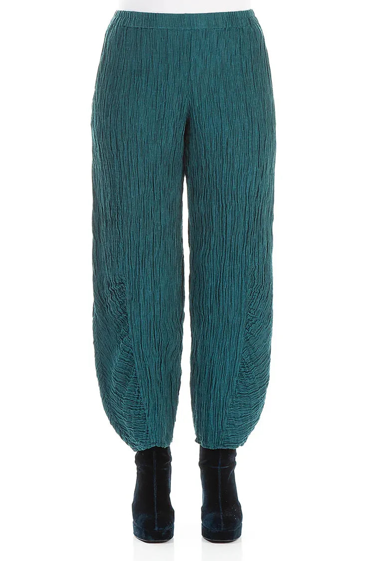 GRIZAS - RUCHED HEM CRINKLED SILK PANTS - PEACOCK 