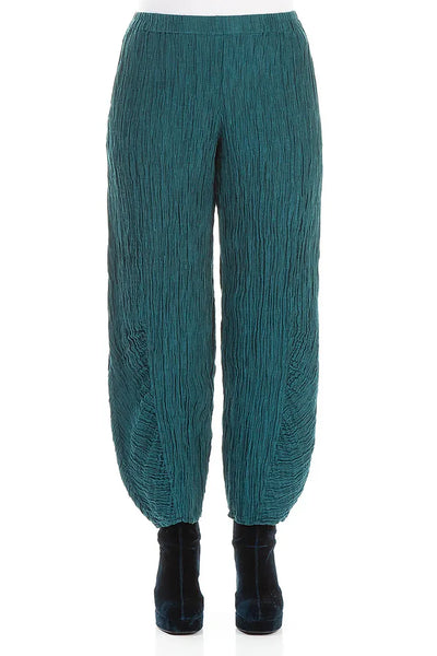 GRIZAS - RUCHED HEM CRINKLED SILK PANTS - PEACOCK 