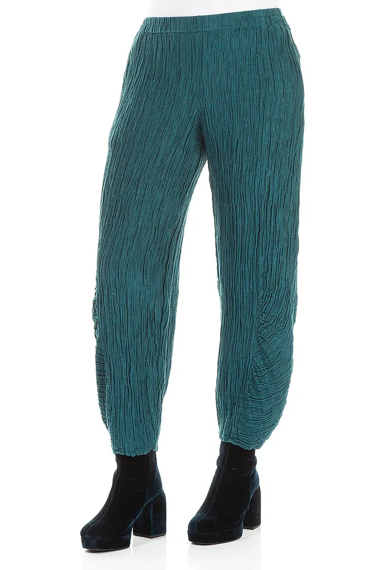 GRIZAS - RUCHED HEM CRINKLED SILK PANTS - PEACOCK 
