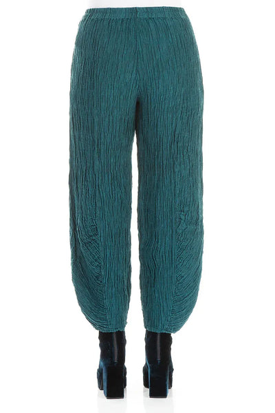 GRIZAS - RUCHED HEM CRINKLED SILK PANTS - PEACOCK 