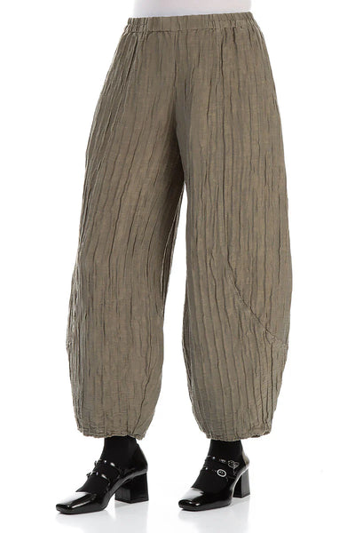 GRIZAS TAPER CRINKLED SAGE SILK TROUSERS