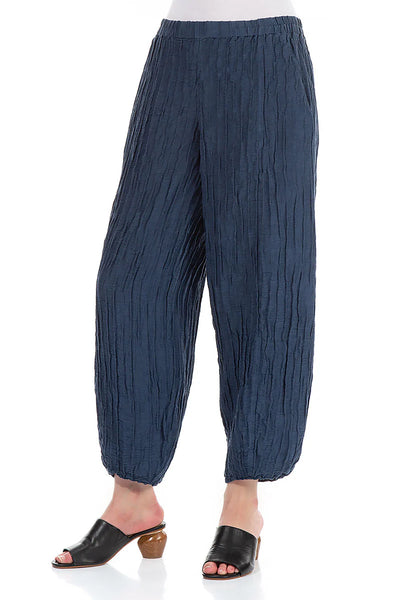 GRIZAS TAPER MIDNIGHT BLUE CRINKLED TROUSERS