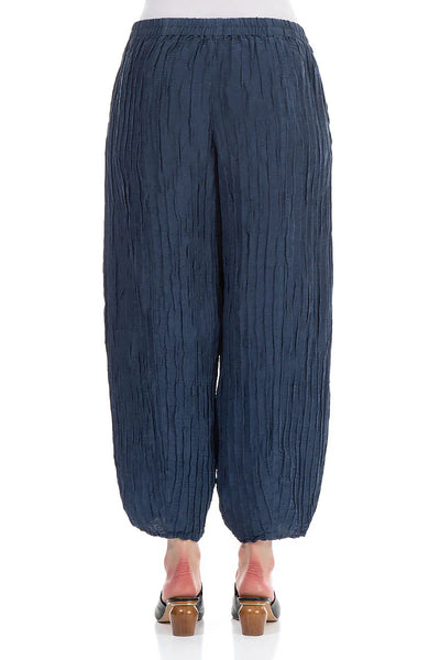 GRIZAS TAPER MIDNIGHT BLUE CRINKLED TROUSERS