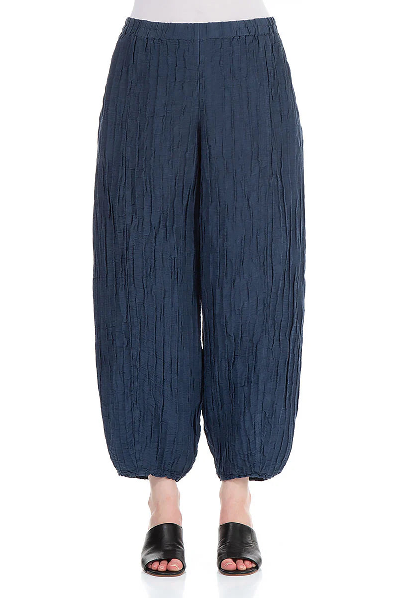 GRIZAS TAPER MIDNIGHT BLUE CRINKLED TROUSERS