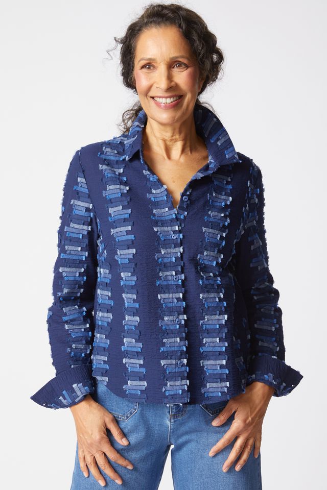 HABITAT CLOTHES- SHAPED HEM COTTON SHIRT- NAVY