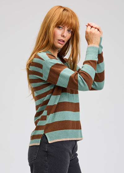 ZAKET & PLOVER - MULTI STRIPE CREW - MOSS -ZP7523U
