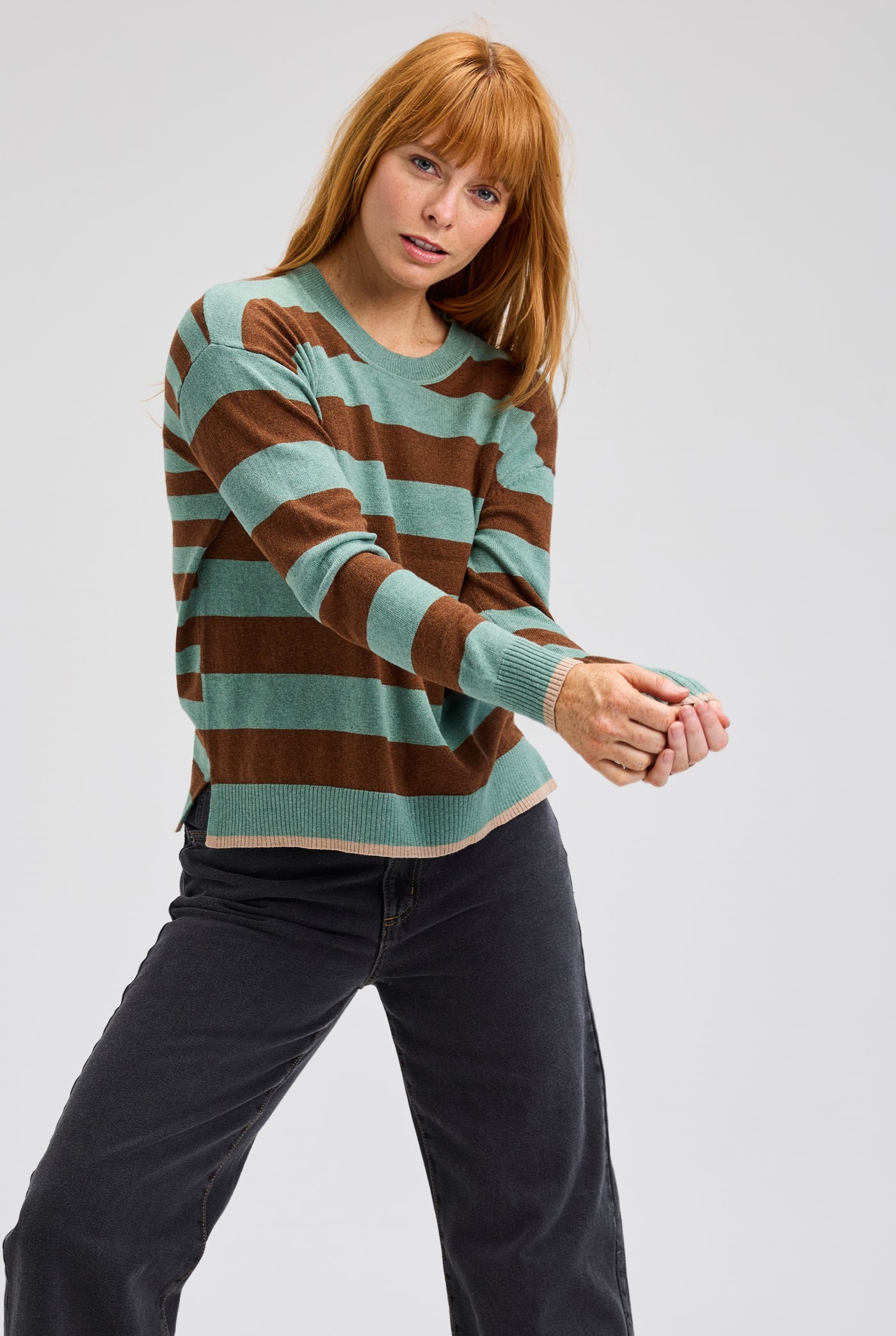 ZAKET & PLOVER - MULTI STRIPE CREW - MOSS -ZP7523U