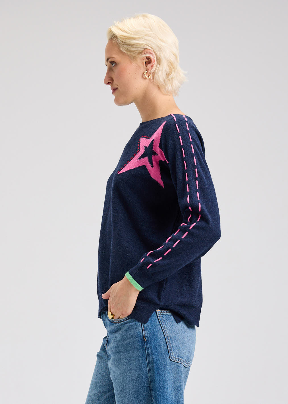 ZAKET & PLOVER - THREADED STAR SWEATER - DARK DENIM - ZP7526U