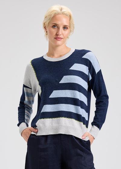 ZAKET & PLOVER – HANDWORK STRIPE SWEATER – DARK DENIM – ZP7531U
